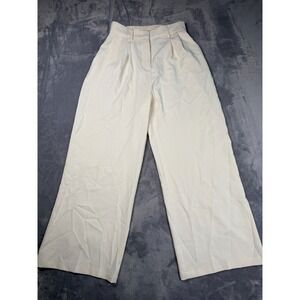 FUNYYZO Wide Leg Pants Womens Small Cream Elastic Waistband Ankle Pleated Front